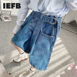 IEFB homens jeans shorts verão solto perna larga joelho calças de comprimento com cinto moda vintage denim fundos 9Y6234 210524