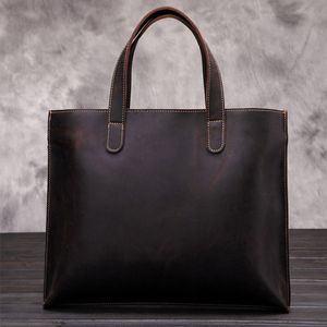 Mäns kontor Laptop Briefcases Äkta Läder Real Cowhide Messenger Travel Axel Väskor