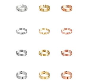 Love Rings Womens Designer Ring Couple Jewelry Band Titanium Steel Com diamantes Casual Fashion Street Classic Gold Silver Rose Tamanho opcional 4/5 / 6mm red box Gift