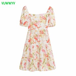 VUWWYV Vintage Pink Floral Mini Dress Donna Elegante Backless Bow Party Donna Manica corta Drappeggiato Ladies es 210430