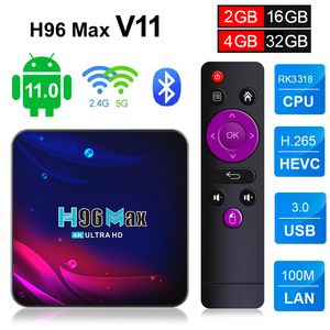 H96 Max v11 Android TV Box 4GB 32GB RK3318 Quad Core Android111 TVBox 2.4G 5G Dual -полоса WiFi 4K H.265 Smart Media Player 2GB 16GB 4G32G