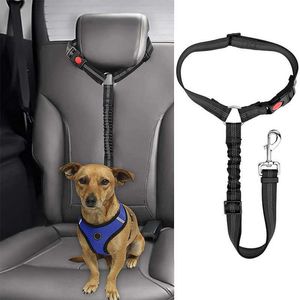 1PC Dog Cat Safety Seat Belt Strap Car Headrest Restraint Adjustable Nylon Fabric Dog Restraints Vehicle Seatbelts Harness 211006