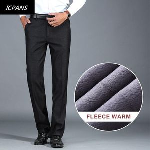 Herenpakken Blazers IcPans Mens Black Suit Broek Casual Fleece Warm Winter Mannen Regelmatige Rimpel Elasticiteit Dikke Broek Mannelijke Big Size