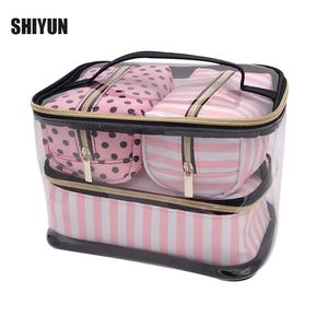 PVC Transparent kosmetisk väska Organisatör Resor Toalettsaker Bag Set Pink Beauty Case Makeup Case Beautician Vanity Averaire Resa 211009