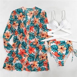 Lato Sexy Floral Print Bikini Swimsuit Kobiety 3 Piece High-Waist Set Swimwear Kobiet Brazylijski Push-Up Strój kąpielowy 14