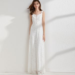 Women's Runway Dresses O Neck Sleeveless Embroidery Lace Sexy Tulle Laid Over Elegant Long Party Prom Dress
