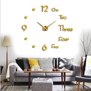 3D Acrylic DIY Wall Clock Modern Design Large Decorative Quartz Clocks Silent Movement Living Room Decor Black Golden