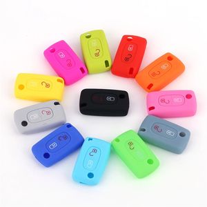 Auto Silikon Schlüssel Fall Abdeckung Flip Remote Autos Schlüssel Halter Shell Fob Für Citroen C2 C3 C4 C8 PEUGEOT 308 207 307 3008 5008 2 Tasten Soft Keys Abdeckungen