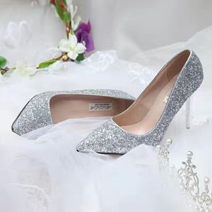 Dress Shoes Party Style Sexy Pointed Toe Pumps Fashion Bling Slip-on Pink Gold Silver Black High Heel Stiletto Women's