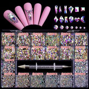 Atacado Prego Acessórios Art Nails Rhinestone 3D Cristais Rhinestones para Design em caixa com Potting Pen NAR014