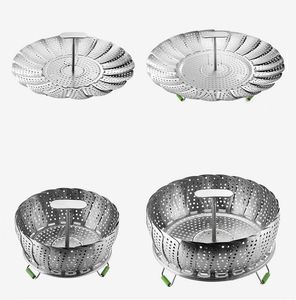 Folding Dish Steamer Rostfritt Stål Mat Stammar Koppar Korg Mesh Vegetabiliska Cookerstamer Expanderbara Pannen Köksverktyg WLL611