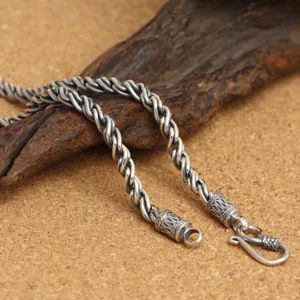 S925 Sterling 4mm Thick Retro Weave Rope Chain Cross Link Man Male Thai Silver Necklace Jewelry Gift