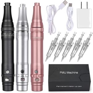 Máquina de maquiagem permanente sem fio para sobrancelhas Miroblading Sombreamento Eyeliner Lip Microshading PMU Tattoo Pen Gun Mts Kit 210915