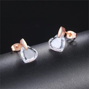 Bolzen Kristall Herz Ohrringe für Frauen Rose Gold Farbe Mode Koreanische Nette Hochzeit Schmuck Ohrstecker Großhandel Geschenk Verkauf E182