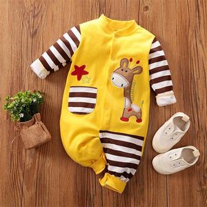 Infant geboren Baby Strampler Mädchen Jungen Langarm Stern Cartoon Giraffe Tier Druck Strampler Overall Outfits Für babys 220106