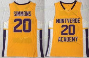 Ben Simmons 20 고등학교 저지 몬테 베다 아카데미 독수리 농구 저지 노란색 이중 자격이없는 주위 번호 로고 재고 있음