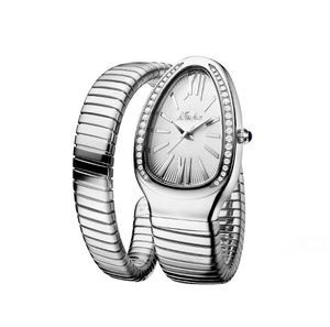 MISSFOX Dazzling Quartz Womens Watch Mysterious Snake Shape Design Bracelet Czech Rhinestones Diamond Ladies Watches Comfortable Feminine Wristwatches