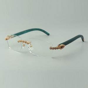 Designer bouquet diamond glasses Frames 3524012 with teal wood temples for unisex, size: 56-36-18-135mm