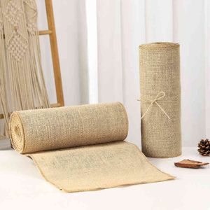 Wholesale table runner rolls for sale - Group buy Neat Sewing Eco Friendly Jute Burlap Table Runner for Wedding Party Decoration inchx10yards No Fray Natural Hessian Rolls