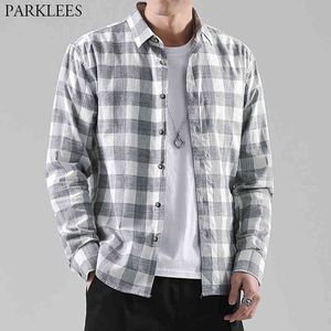 Klasyczne Big Plaid Men Shirts Bawełna Casual Slim Fit Men Dress Sukienka Koszula Przycisk Lapel Mężczyźni Z Długim Rękawem Streetwear Męskie Odzież Camisa 210524