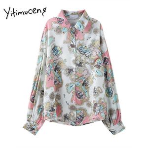 Yitimuceng Floral Pint Blouse Women Button Up Shirts Long Sleeve Turn-down Collar Straight Spring Korean Fashion Tops 210601