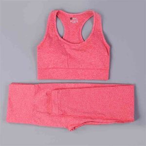 Seamless yoga set Women Fitness Sports Suits GYM Yoga Long Sleeve Shirts High Waist Running Leggings Workout Pants Female 210802