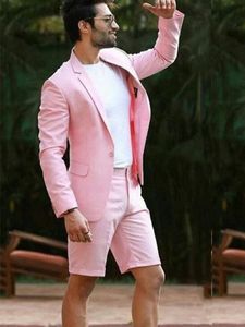 Abito da uomo rosa personalizzato da sposa con pantaloni corti 2022 Business Terno Masculino Beach Abito da sposo estivo da uomo Giacca + pantaloncini