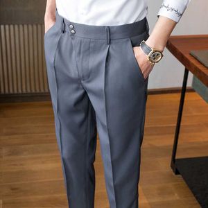Летние деловые платья брюки мужские лодыжки длина офиса социальный костюм брюки уличные одежды повседневные брюки панталон homme классика 210527