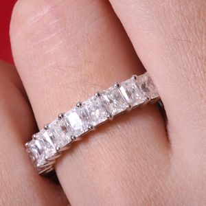 Real Sterling Silver Princess Cut Stack White Topaz MM CZ Diamond Gemstones Moissanite Women Wedding Band Ring Q2