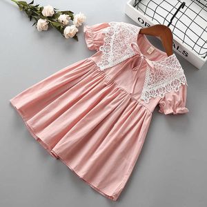 2-7 years High quality girl dress summer fashion lace solid kid children clothing party formal princess 210615