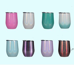 NCCFEDEX 12OZ Rainbow Wino Tumbler Kształcie Egg Shaped Smutless Tumbler Podwójne ściany Kubek ze stali nierdzewnej 12 Oz Glass Glass Portable z pokrywkami CCD78