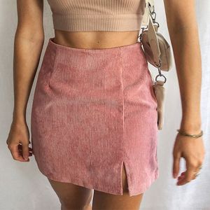 Corduroy Solid Split A-Lined Women Mini Skirt Hög midja Slim Casual Sexig Kvinna Kjolar High Street Fashion Bottom For Girl 210518