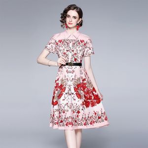 sommar mode designer blommig dres kortärmad vintage vinter plommon print casual klänningar vestidos 210531