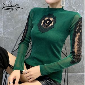 blouse women Beaded thin female shirts Streetwear Hollow Out Long sleeve wild s clothing plus size 7851 50 210427