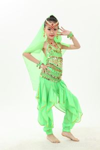Children Belly Dance Costume Girl Performing Dancewear Bollywood Bellydance Set 7 Top Skirt Coin Belt Veil Bracelet Stage Wear