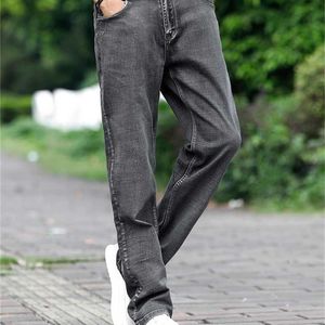 Bomull Vår Höst Mens Lossa Jeans Straight Classic Denim Byxor Man Tvättad Baggy Grå Designer Causal Man 211111