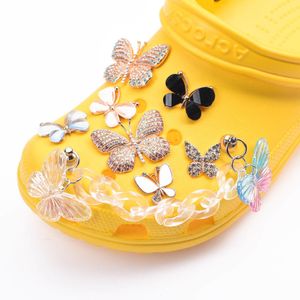 Shoe Parts Accessories Metal Sets Croc Shoe Charms Chain Girl Bracelet Shinny Wristband Bling Pearl Decorations Gift Q0618