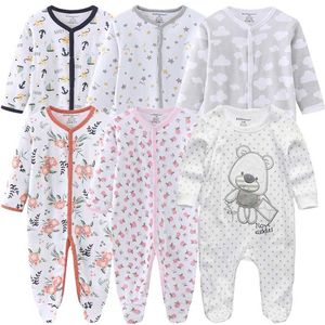 0-12months Baby Rompers Born GirlsBoys 100% Bomull Kläder av Lång Sheeve 1/2 / 3Piece Spädbarn Kläder Pyjamas Overaller 220106
