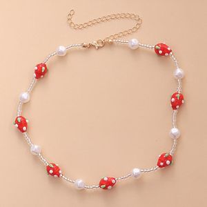 Wholesale painted pearl resale online - Pendant Necklaces Women Girls Necklace Colorful Beaded Painted Glass Strawberry Artificial Pearl Choker Short Jewellery Gift