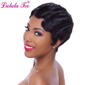 Synthetic Wigs Short Pink Curly Finger Wave Wig For Black Women Heat Resistant Brown Blonde African American Pixie Cut Mommy