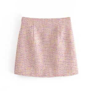 BLSQR Женщины Chic Office Office Tweed Mini юбка с высокой талией на молнии Женские юбки Mujer 210430