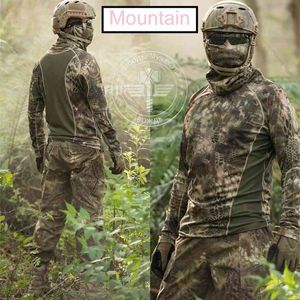 Męska Tactical Tshirt Cornet Combat Active Python Camouflage Quick Dry Długim Rękawem Koszulka Airsoft Kryptek Camo T Shirt Male 210518