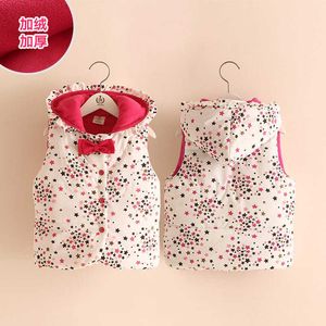 Flickor Vest Jacka Barnkläder Vinter Fall Tjock Princess Hooded Kids OuterWear Baby Girl Warm Waistcoat 210529