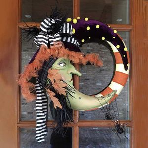 Halloween Witch Moon Wreath Door Hanging Decoration Wreath Happy Halloween Christmas Home Decor Party Supplies Y0901