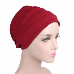 Pamuk Katı Renk Streç Türban Fırfır Saç Şapka Beanie Bandanas Eşarp Kafa Wrap Şapkalar Kadınlar için 31