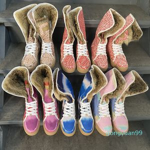 Scarpe firmate Stivali invernali accoglienti Stivali di pelliccia caldi Stivali da neve in pelle di alta qualità Stampa scarpe casual Taglia US 5-11