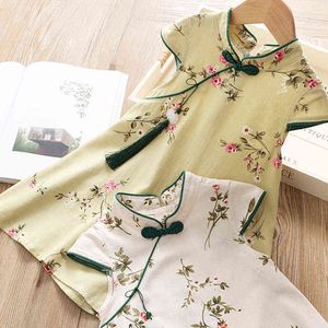 Summer New Girls Dresses Children Chinese Style Temperament Embroidered Baby Cheongsam Fringed Princess Dress G1129