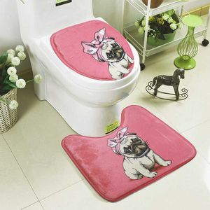 Simple Cute Dog Pattern 2 Pcs Bath Mat Set Toilet Carpet Suit WC Mat U Shape Non-Slip Bathroom Carpet Rugs tapete banheiro 210622