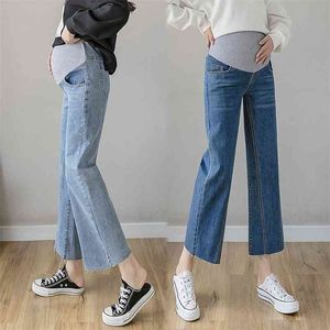 Maternity Wide Leg Jeans For Pregnant Woman Pregnancy Denim Pants Cotton Straight Trousers Clothing Plus Size 210918