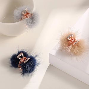 Women Mink Fur Pom Hair Claw Small Clamps Hair Clips Hairpins Hair Accessories For Girl Headdress Barrettes